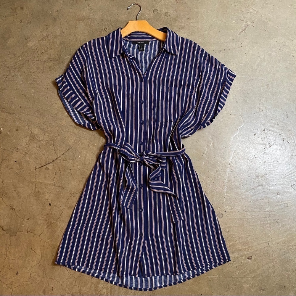 Pinstripe Shirt Dress with Front tie bow